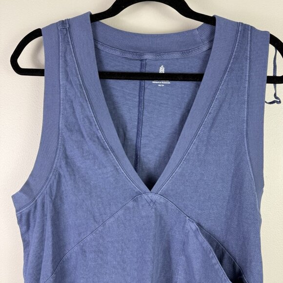 Free People Oversized Workout Tank Blue V Neck Pocket Slouchy Cotton Size XS - Picture 4 of 8